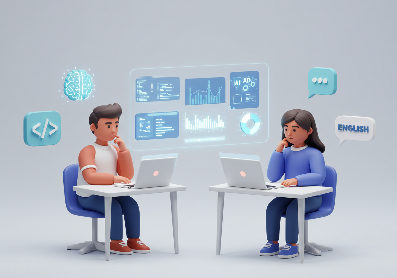 AI Generated illustration of students learning in a modern classroom